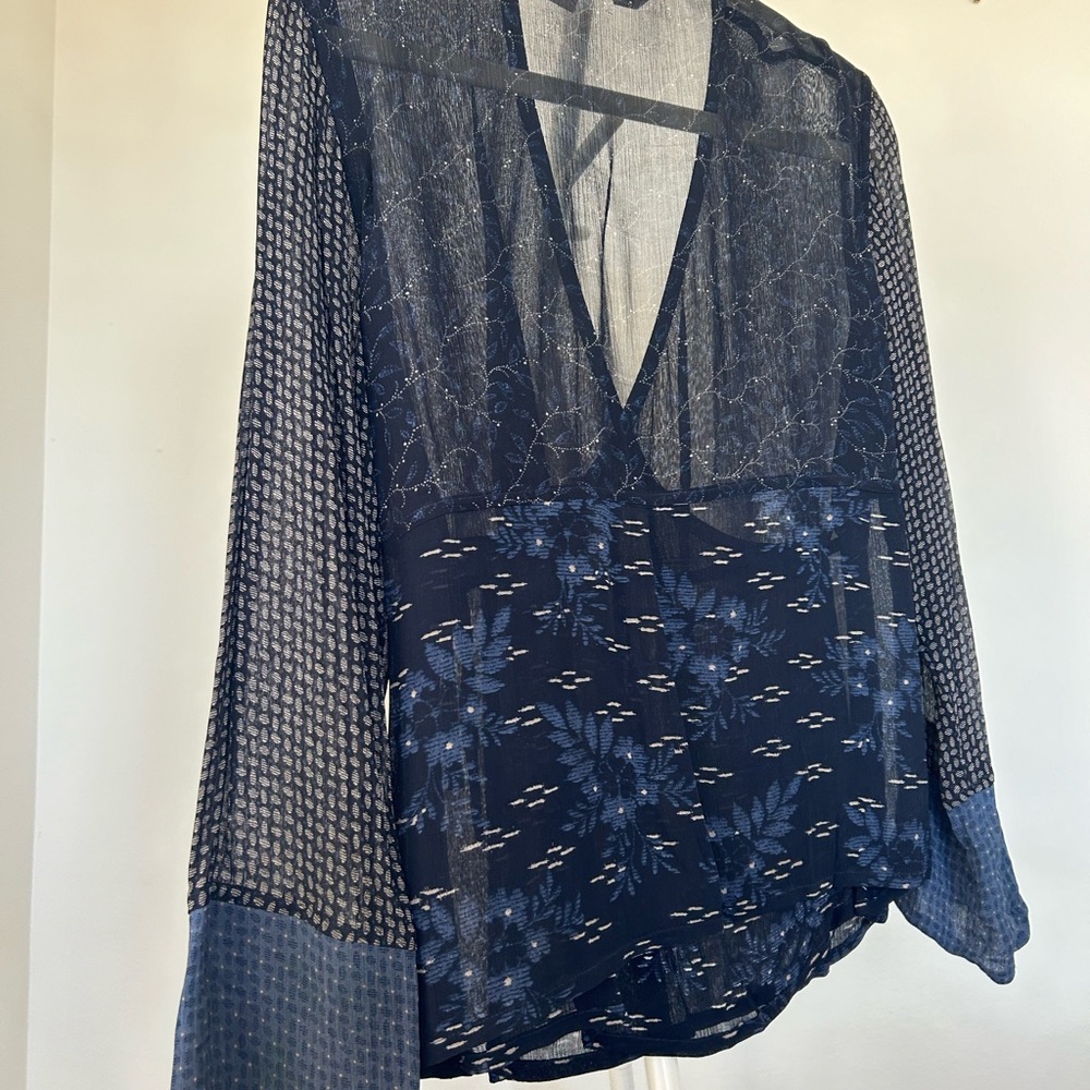 Vintage J JILL Multi pattern wrap/side tie top blouse